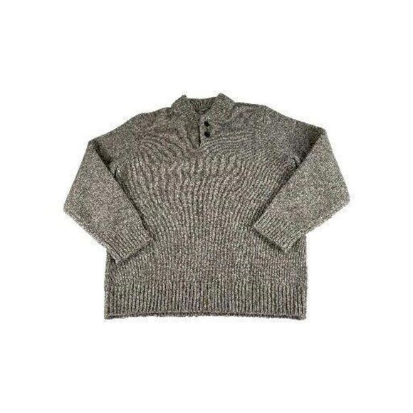 L.L. Bean Mens Lambs Wool Pullover Sweater Siz M Tall 1/4 Button Mock Neck Brown - Picture 1 of 15